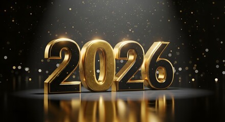 2026 year golden sign on dark background holiday celebration date calendar sign