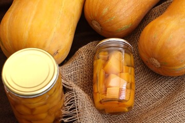 Butternut squash sweet compote with vanilla, cloves, cardamom and other spices. Tasty, heathy and aromatic vegetable made as sweet stewed fruit.