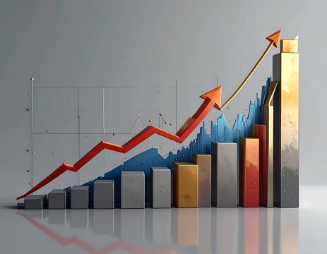 Graphic with arrows and bars suggesting financial growth and positive trends