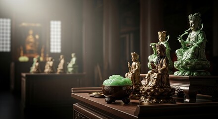 Chinese zodiac figurines on wooden altar