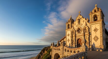 Coastal mission church with seashell decorations