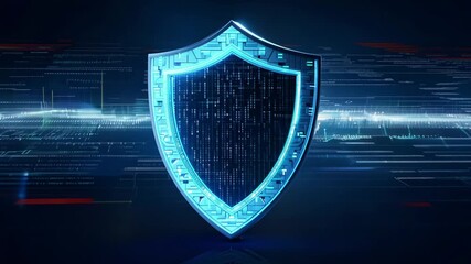 A glowing lock icon on a digital shield, representing secure digital communication and cyber protection in a dark background. 4k Video footage - Powered by Adobe