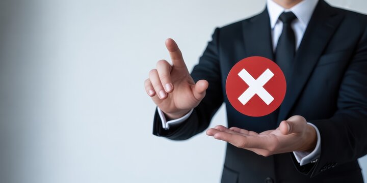 Rejection concept with businessman and red cross symbol for failure and negative decision making sign - Powered by Adobe
