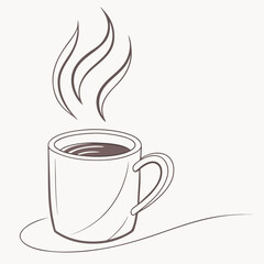 A steaming cup of coffee illustration, perfect for cafes, menus, or any design needing a warm, inviting touch with a simple, elegant style