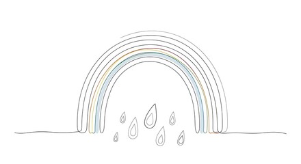 Obraz premium Vibrant rainbow arcs gracefully over falling raindrops, symbolizing hope and new beginnings with a clean, modern artistic style.