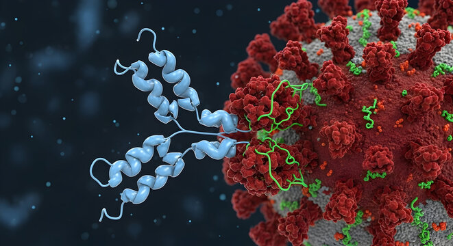 3D molecular structure of antibody binding to virus spike protein representing immune system response and biomedical research 31045667 1