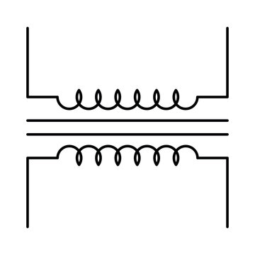 Transformer schematic, electrical coils, core diagram, physics circuit symbol design