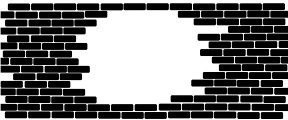 Broken black brick wall. Crack stone background.