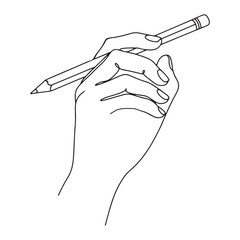 Minimalist single line drawing of a human hand holding a creative pencil