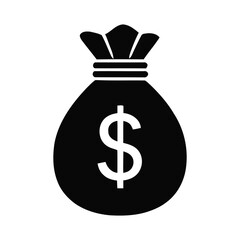 Simplified Round Black Money Bag Silhouette with Dollar Sign