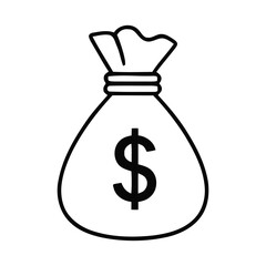 Clean Vector Line Art Money Bag with Prominent Dollar Mark
