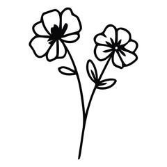 Minimalist black outline illustration of two delicate blooming flowers on stems