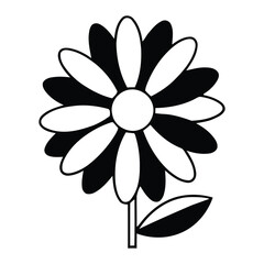 Stylized Black and White Flower Silhouette with White Center and Unique Petal Art