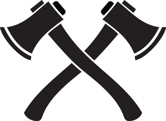 Black silhouette of two crossed axes, a vintage symbol for lumberjack, woodworking, and outdoor adventures
