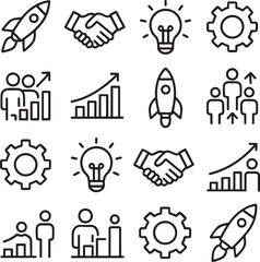Vector icons set of business startup, innovation, and growth line icons set. essential symbols for project development and success.