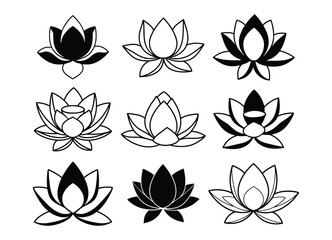 Elegant Lotus Flower Outlines and Silhouettes Collection for Meditative Designs
