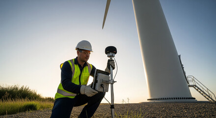 Wind Energy Technician Conducting Environmental Assessments for Renewable Energy Clean Energy Site