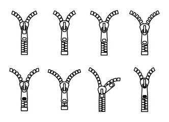 Collection of Unzipped Fastener Styles Vector Illustrations Set for Design Projects