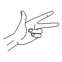 Clear Line Art Hand Gesture Illustration Showing Two Fingers Extended Sideways