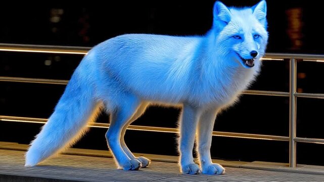 Arctic Fox in Spotlight: A pristine Arctic fox, its coat shimmering under a spotlight, stands majestically. The fox's piercing gaze and elegant pose create a captivating portrait of wilderness beauty.