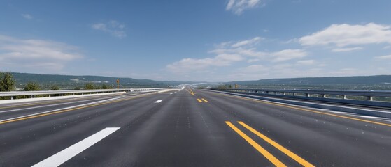 Fototapeta premium A modern multi-lane highway with pristine road markings, emphasizing clarity and open-road freedom.