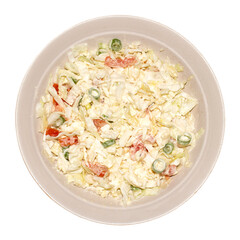 Salad of fresh cabbage with onions and tomatoes.Vegetable diet salad.Cabbage with mayonnaise.White cabbage salad.