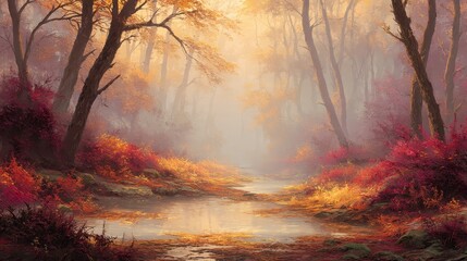 Obraz premium A tranquil autumn landscape where nature’s decay whispers themes of cyclical wealth.