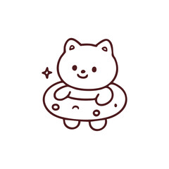 Cartoon cat on an inflatable ring having fun