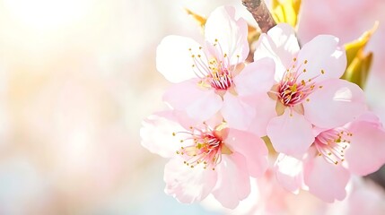 Sunbeams passing through pink blossoms creating warm highlights along park walkway