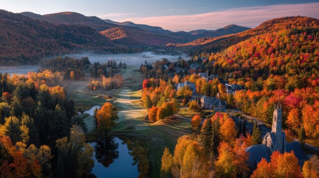 A quintessential Canadian autumn scene, where natural beauty meets discreet financial metaphor.