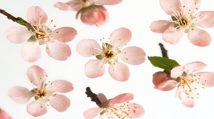 White clean surface with floating pink petals and elegant text area centered composition