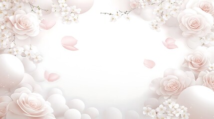 White clean surface with floating pink petals and elegant text area centered composition