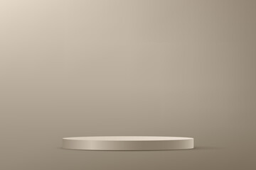 Beige background vector 3d with podium. 3D abstract studio room with pedestal podium. Space for selling products, backdrop, wallpaper, background, text. Vector illustration.