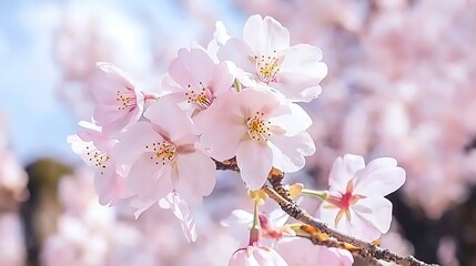 Obraz premium Bright white pastel macro capture of soft pink sakura petals with shallow focus