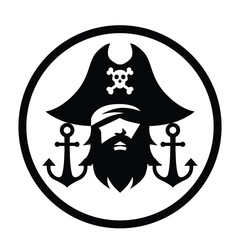 Pirate Skull Emblem with Crossed Cutlasses and Captain Hat