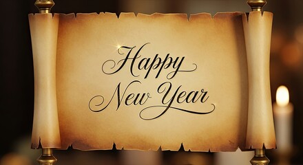 Happy New Year Scroll Festive Greeting Announcement