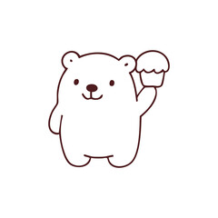 Adorable Polar Bear Holding Ice Cream Cone Cartoon Illustration