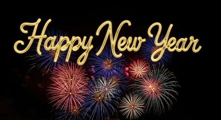 Happy New Year with Fireworks Display