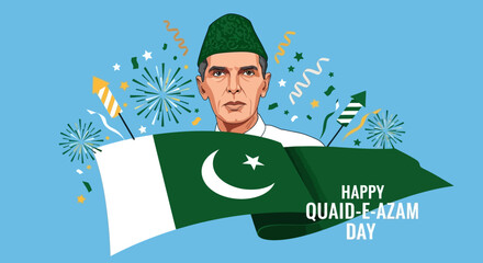 Celebrate Quaid e Azam Day with festive Pakistani pride and patriotic spirit, perfect for national holidays, cultural events, and historical commemorations with vibrant fireworks