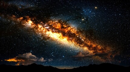 Fototapeta premium Stunning Milky Way Galaxy Over Desert Landscape at Night Sky