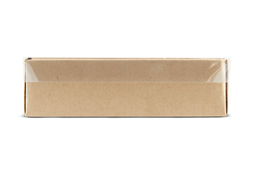 Blank craft box mockup with transparent window isolated on white background