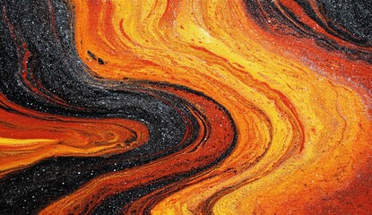 Swirling abstract artwork with fiery colors of orange, yellow, and black