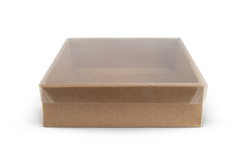 Blank craft box mockup with transparent window isolated on white background
