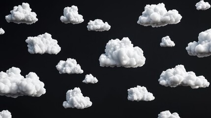 Fototapeta premium Soft and Fluffy White Clouds Floating Against a Dark Background in an Artistic and Dreamy Atmosphere for Creative Projects