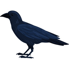 Pixel Art Crow Perched on Transparent Background Detailed Dark Blue Feathers Sharp Beak Expressive Eyes Side View