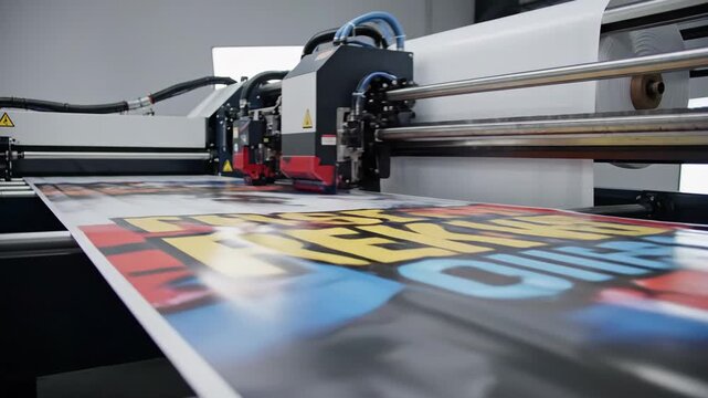 Modern Industrial Large Format Printer Creating Vibrant Graphics and Images on Paper Material