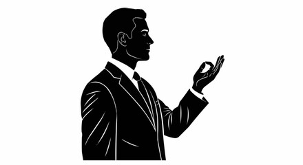 Silhouette of a professional man in suit making an OK gesture.