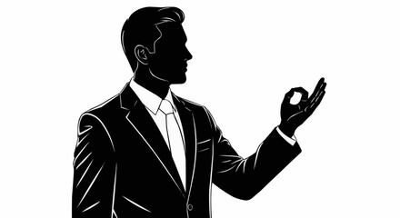 Silhouette of a businessman making an OK gesture.
