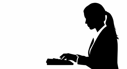 Silhouette of a professional businesswoman typing on a keyboard.