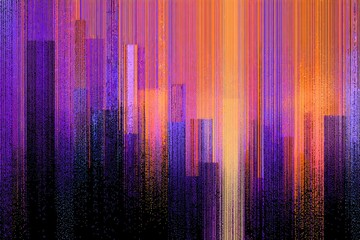 Vertical lines of color in abstract design, purple, orange, and black